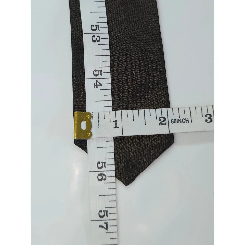 Metcalf Vintage Mens Brown Silk Scenic Embroidered Skinny Necktie 2 Inch Width